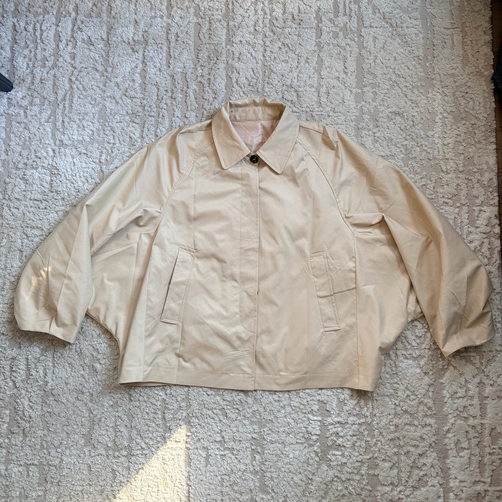 Zara Collared Light Khaki Short Cape Trench Coat M
